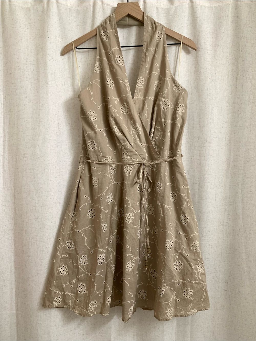 Joie 100% Cotton Shell Beige Floral Embroidered Eyelet A line Mini Dress 16